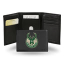 NBA Milwaukee Bucks Embroidered Genuine Leather Tri-fold Wallet 3.25" x 4.25" - Slim By Rico Industries