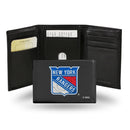 NHL New York Rangers Embroidered Genuine Leather Tri-fold Wallet 3.25" x 4.25" - Slim By Rico Industries