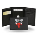 NBA Chicago Bulls Embroidered Genuine Leather Tri-fold Wallet 3.25" x 4.25" - Slim By Rico Industries