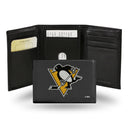 NHL Pittsburgh Penguins Embroidered Genuine Leather Tri-fold Wallet 3.25" x 4.25" - Slim By Rico Industries