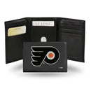 NHL Philadelphia Flyers Embroidered Genuine Leather Tri-fold Wallet 3.25" x 4.25" - Slim By Rico Industries