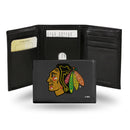 NHL Chicago Blackhawks Embroidered Genuine Leather Tri-fold Wallet 3.25" x 4.25" - Slim By Rico Industries