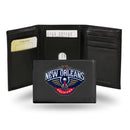 NBA New Orleans Pelicans Embroidered Genuine Leather Tri-fold Wallet 3.25" x 4.25" - Slim By Rico Industries