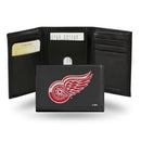 NHL Detroit Red Wings Embroidered Genuine Leather Tri-fold Wallet 3.25" x 4.25" - Slim By Rico Industries