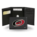 NHL Carolina Hurricanes Embroidered Genuine Leather Tri-fold Wallet 3.25" x 4.25" - Slim By Rico Industries