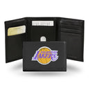 NBA Los Angeles Lakers Embroidered Genuine Leather Tri-fold Wallet 3.25" x 4.25" - Slim By Rico Industries