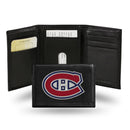 NHL Montreal Canadiens Embroidered Genuine Leather Tri-fold Wallet 3.25" x 4.25" - Slim By Rico Industries