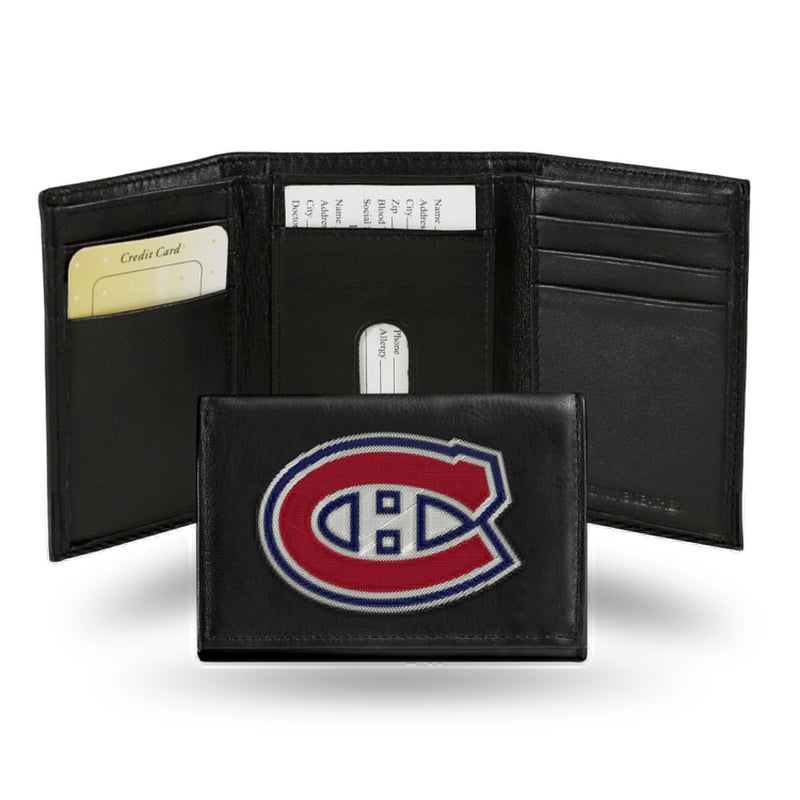 NHL Montreal Canadiens Embroidered Genuine Leather Tri-fold Wallet 3.25" x 4.25" - Slim By Rico Industries