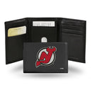 NHL New Jersey Devils Embroidered Genuine Leather Tri-fold Wallet 3.25" x 4.25" - Slim By Rico Industries