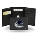 NHL Vancouver Canucks Embroidered Genuine Leather Tri-fold Wallet 3.25" x 4.25" - Slim By Rico Industries