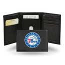 NBA Philadelphia 76ers Embroidered Genuine Leather Tri-fold Wallet 3.25" x 4.25" - Slim By Rico Industries