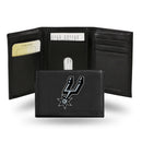 NBA San Antonio Spurs Embroidered Genuine Leather Tri-fold Wallet 3.25" x 4.25" - Slim By Rico Industries