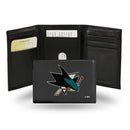 NHL San Jose Sharks Embroidered Genuine Leather Tri-fold Wallet 3.25" x 4.25" - Slim By Rico Industries