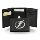NHL Tampa Bay Lightning Embroidered Genuine Leather Tri-fold Wallet 3.25" x 4.25" - Slim By Rico Industries