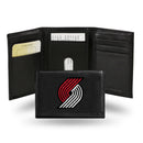 NBA Portland Trail Blazers Embroidered Genuine Leather Tri-fold Wallet 3.25" x 4.25" - Slim By Rico Industries