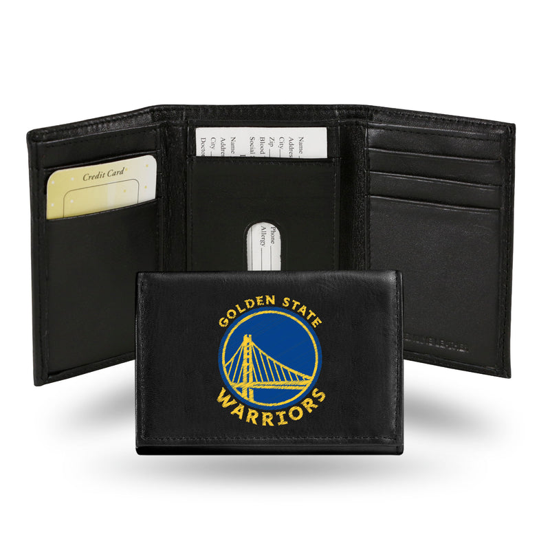 NBA Golden State Warriors Embroidered Genuine Leather Tri-fold Wallet 3.25" x 4.25" - Slim By Rico Industries