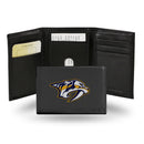 NHL Nashville Predators Embroidered Genuine Leather Tri-fold Wallet 3.25" x 4.25" - Slim By Rico Industries