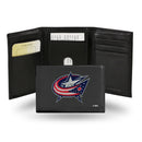 NHL Columbus Blue Jackets Embroidered Genuine Leather Tri-fold Wallet 3.25" x 4.25" - Slim By Rico Industries