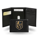 NHL Vegas Golden Knights Embroidered Genuine Leather Tri-fold Wallet 3.25" x 4.25" - Slim By Rico Industries