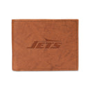 New York Jets Genuine Leather Embossed Pecan Billfold Wallet