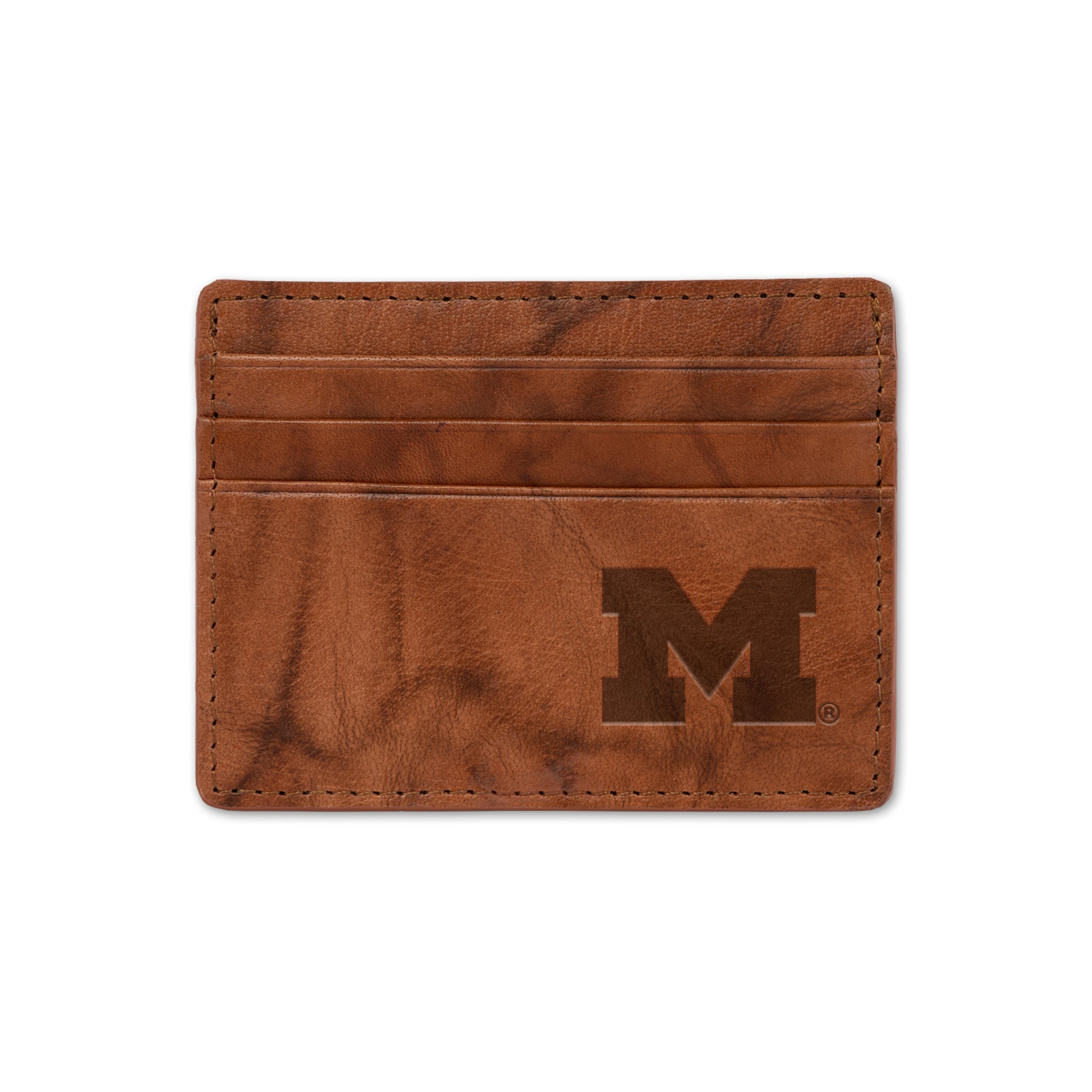 Michigan University Embossed Genuine Leather Credit Card Wallet