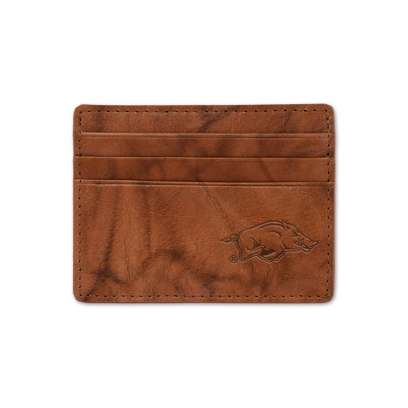 Arkansas University Embossed Genuine Leather Credit Card Wallet