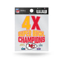 Kansas City Chiefs 4 Time Super Bowl Champions Small Static Cling