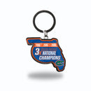 Florida University 3 Time College Football Champs State Shaped Keychain (Florida)