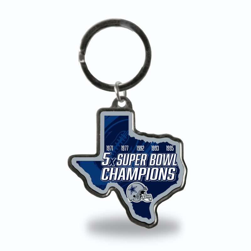 Cowboys 5 Time Super Bowl Champs  State Shaped Keychain (Texas)