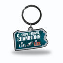 Philadelphia Eagles 2 Time Super Bowl Champions State Shaped Keychain - Pennsylvania