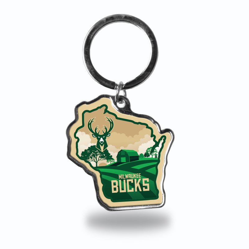 Milwaukee Bucks Resort Design State Shaped Keychain - Wisconsin