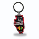 Blackhawks : 6 Time Stanley Cup Champs  State Shaped Keychain (Illinois)