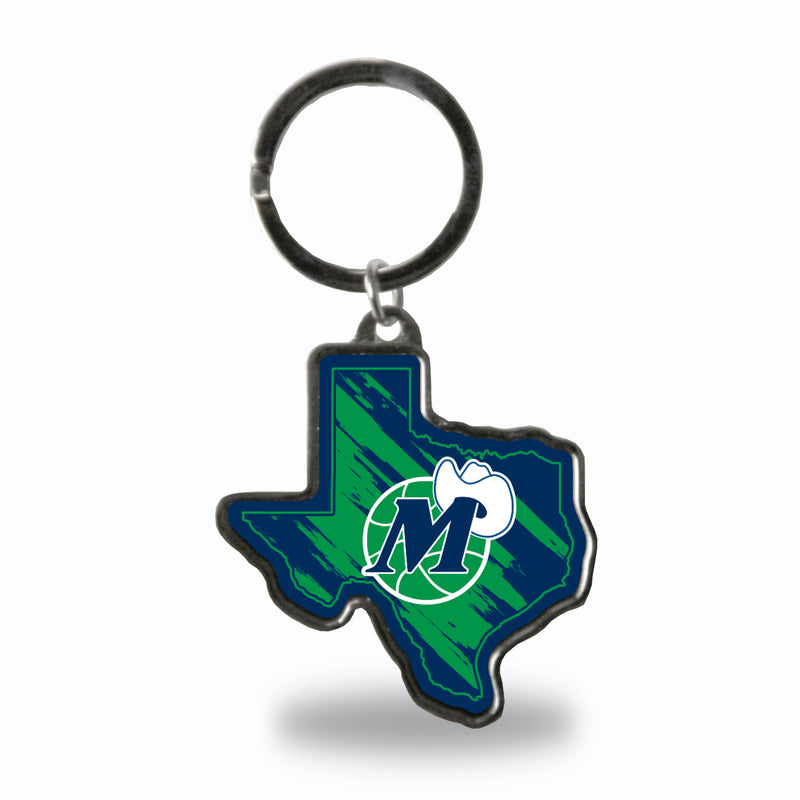 Mavericks "M-Hat" Hardwood Classic Logo State Shaped Keychain - Texas