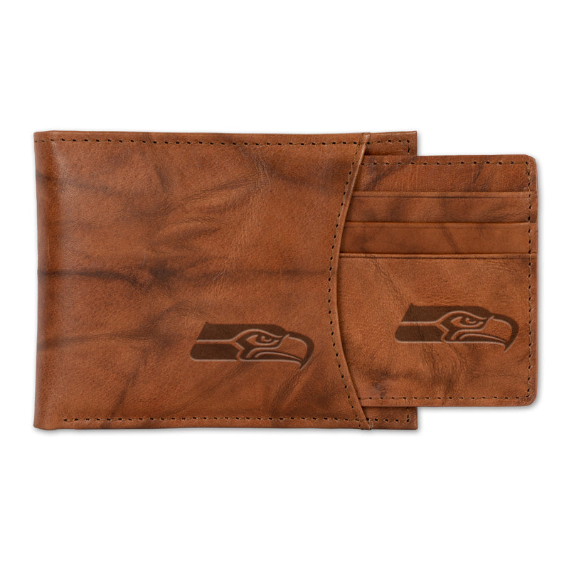 Seahawks Genuine Leather 2-In-1 Slider Wallet Set
