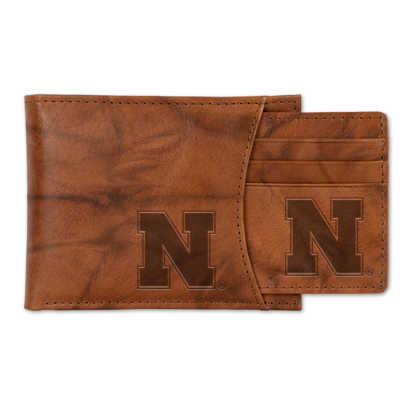 Nebraska University Genuine Leather 2-In-1 Slider Wallet Set