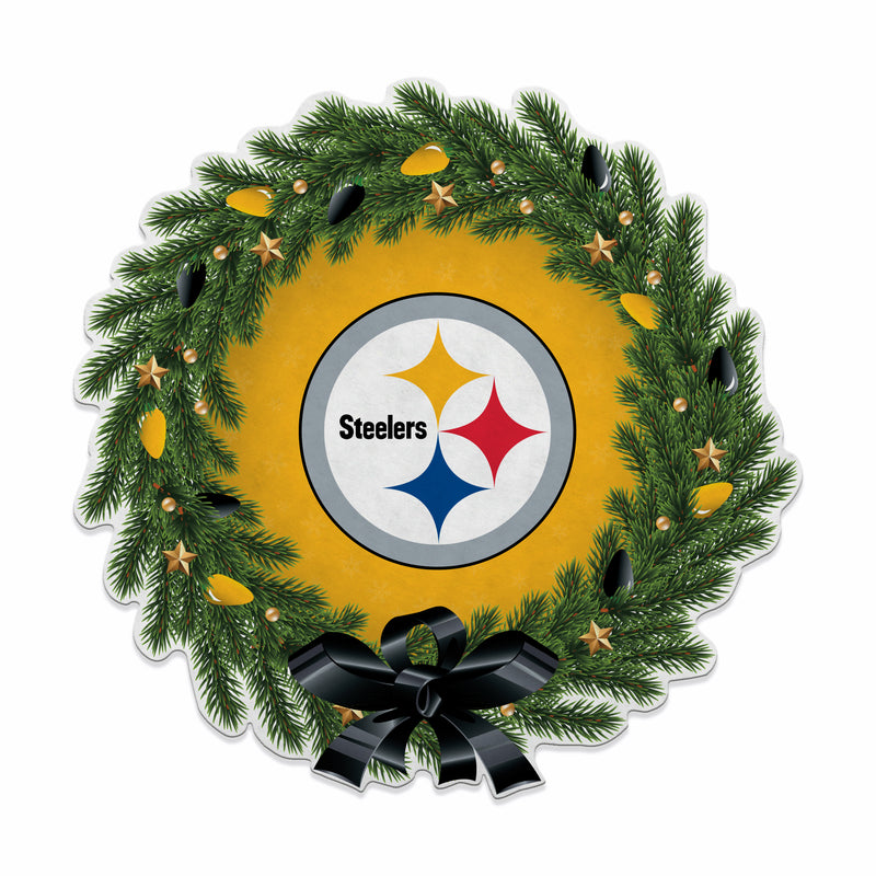 Steelers Holiday Wreath Shape Cut Pennant