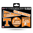 Tennessee University 6 Time College Football Champs 5-Pc Decal Sheet