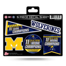 Michigan University 11 Time College Football Champs 5-Pc Decal Sheet