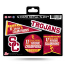 Southern California 11 Time College Football Champs 5-Pc Decal Sheet
