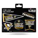 Penguins : 5 Time Stanley Cup Champs  5-Pc Decal Sheet