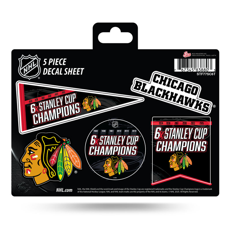 Blackhawks : 6 Time Stanley Cup Champs  5-Pc Decal Sheet