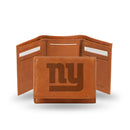 NFL New York Giants Brown Embossed Genuine Leather Tri-Fold Wallet By Rico Industries