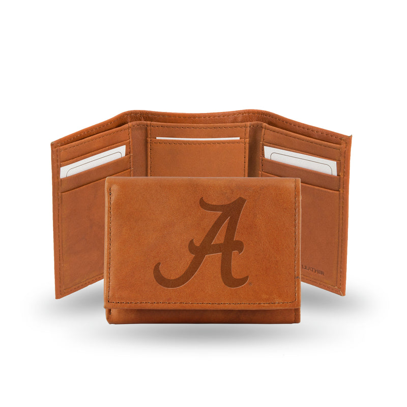 NCAA Alabama Crimson Tide Brown Embossed Genuine Leather Tri-Fold Wallet By Rico Industries
