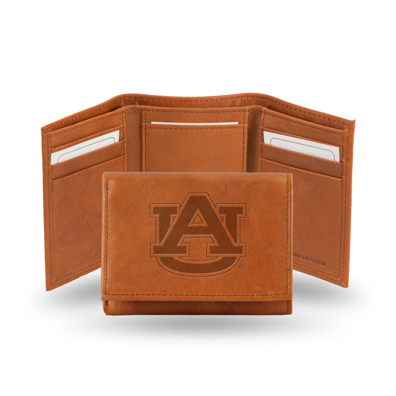 NCAA Auburn Tigers Brown Embossed Genuine Leather Tri-Fold Wallet By Rico Industries