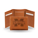 NCAA Mississippi State Bulldogs Brown Embossed Genuine Leather Tri-Fold Wallet By Rico Industries