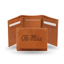 NCAA Mississippi Rebels Brown Embossed Genuine Leather Tri-Fold Wallet By Rico Industries