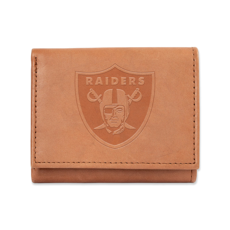 NFL Las Vegas Raiders Brown Embossed Genuine Leather Tri-Fold Wallet By Rico Industries