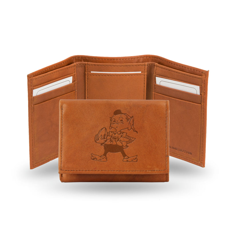 NFL Cleveland Browns Brown Embossed Genuine Leather Tri-Fold Wallet By Rico Industries