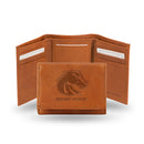 NCAA Boise State Broncos Brown Embossed Genuine Leather Tri-Fold Wallet By Rico Industries