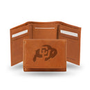 NCAA Colorado Buffaloes Brown Embossed Genuine Leather Tri-Fold Wallet By Rico Industries
